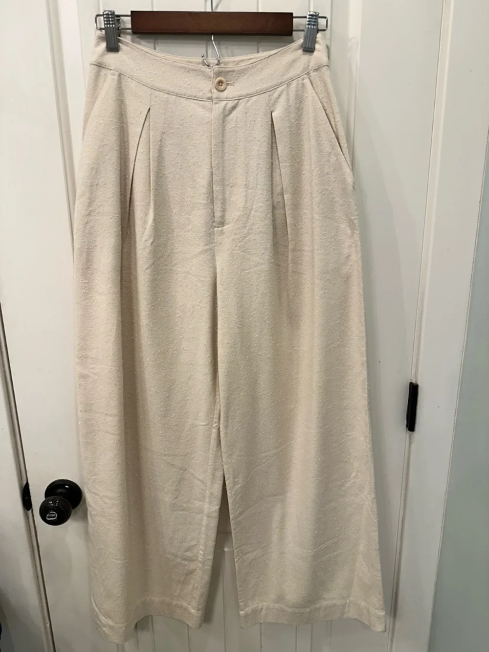 Jenni Kayne Textured Silk Relaxed Trouser Ivory High Rise Wide Leg Size 2